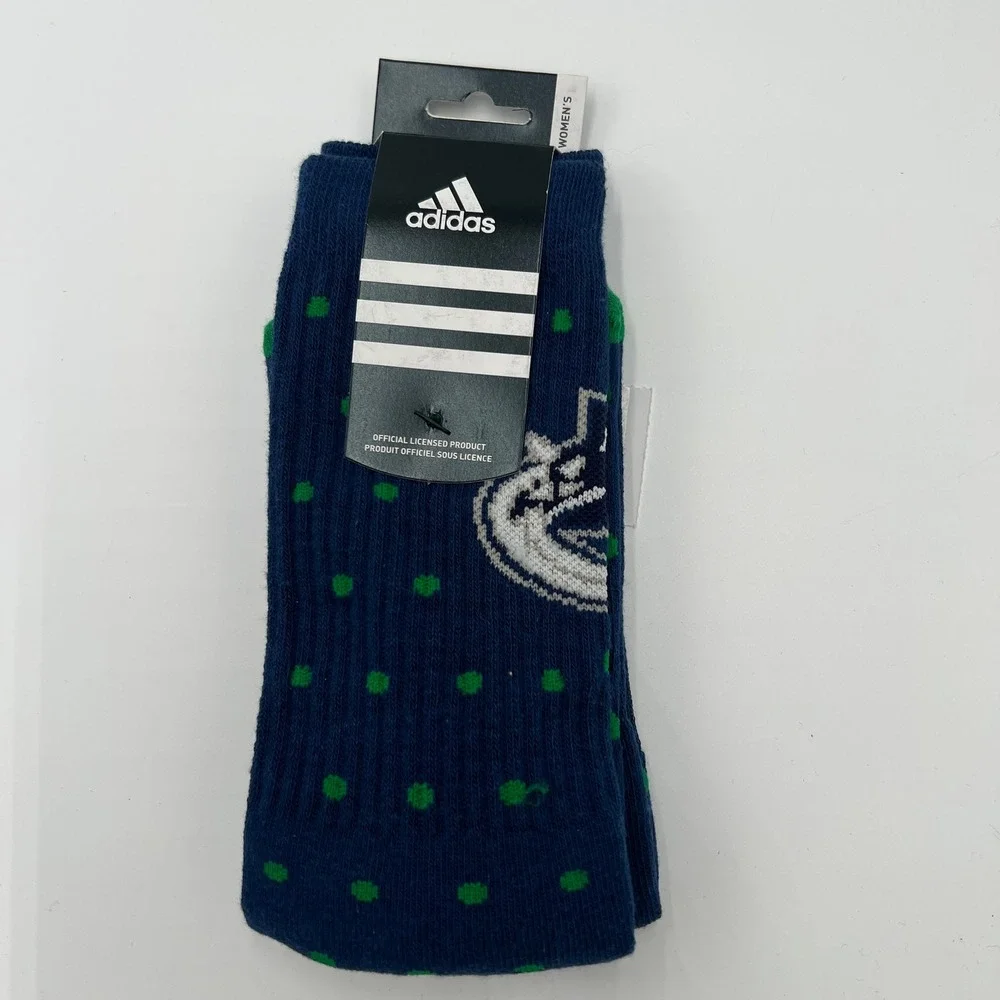 Adidas Vancouver Canucks NHL Womens Crew Socks 2 Pair Pack Blue‎ Green OSFA